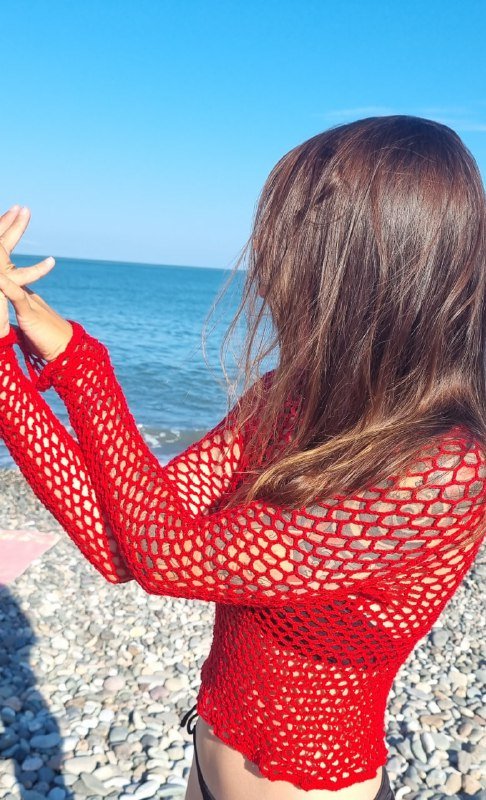 Вязаная кофта из турецкой пряжи красного цвета XS-S 2