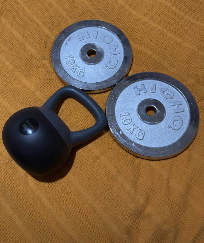 Блины для штанги 10KG*2, гиря 6KG 1