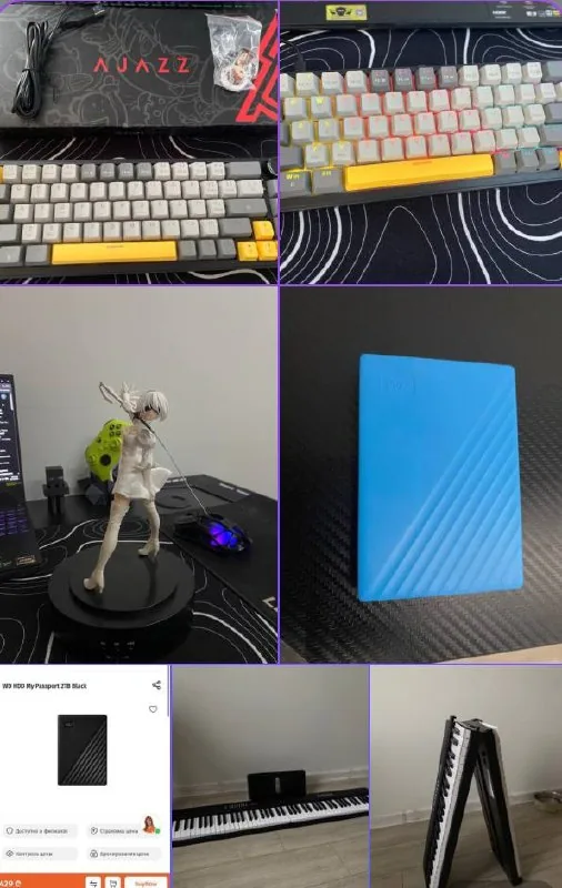 Клавиатура AJAZZ AK690, внешний HDD WD My Passport 2TB, аниме фигурка, синтезатор 88 клавиш