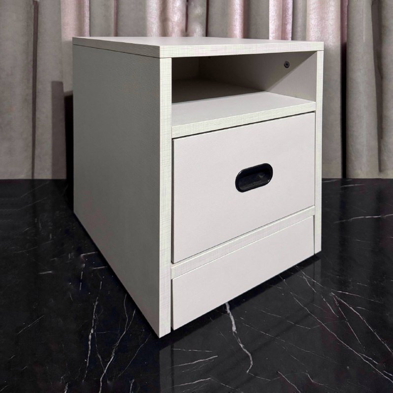Прикроватные тумбочки с ящиком белого и серого цвета 7