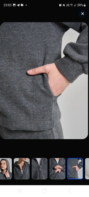 Мягкое теплое худи на молнии серого цвета 7