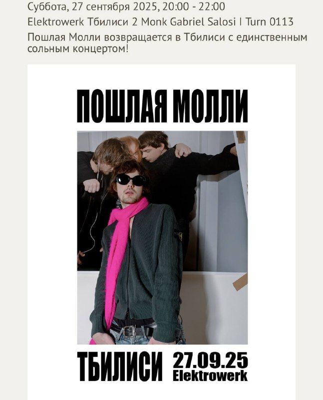 2 билета на концерт Пошлая Молли в Тбилиси