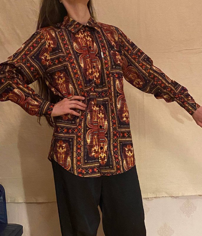 Атласная рубашка с ярким принтом slim-fit s-m 2