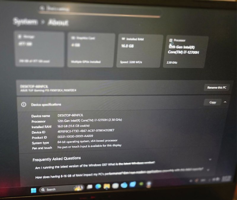 Asus Tuf F15 ноутбук i7 12700H RTX 3050 16ГБ SSD 512ГБ 3