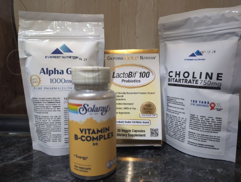 Оригинальные БАды Alpha-GPC, Choline Bitartrate, Пробиотики, Витамины B-комплекс