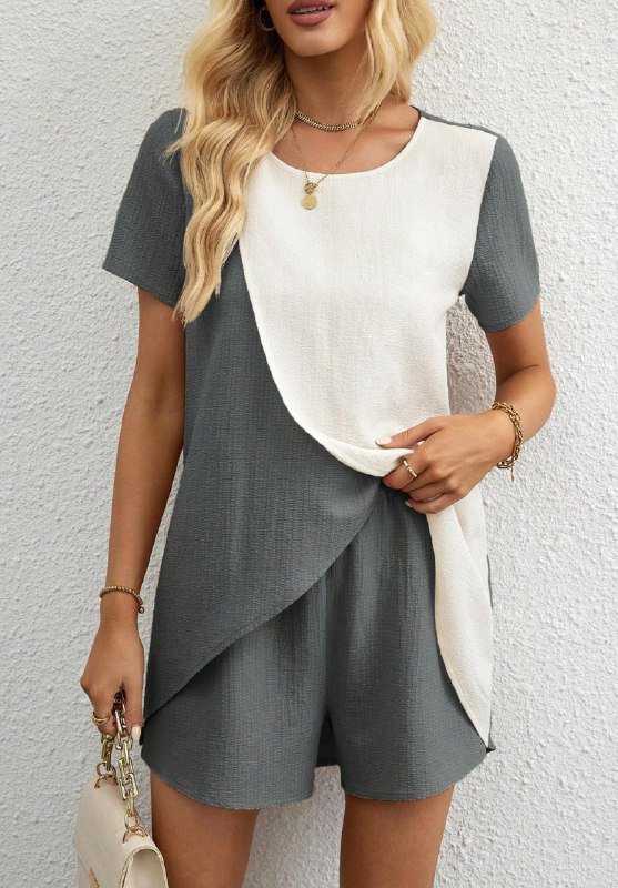 Летние женские костюмы SHEIN зеленый, белый, серый 3