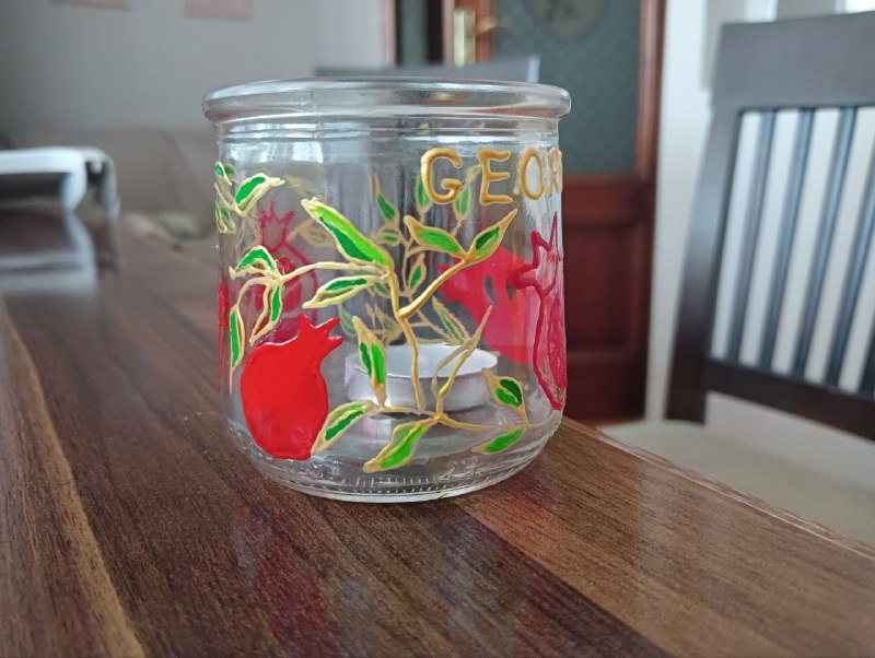 Пара стеклянных подсвечников с авторской росписью