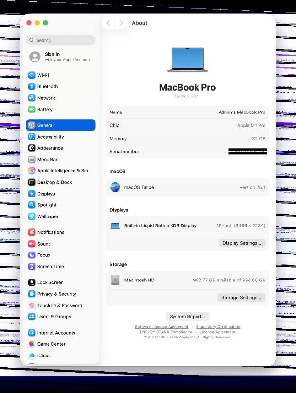 Macbook Pro 16 Inch 32GB 1TB M1 Pro 2