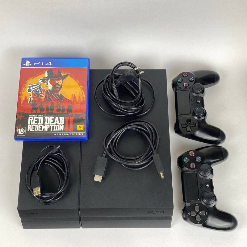 PS4 CUH-1208B 1 ТБ, 2 контроллера, игра RDR2