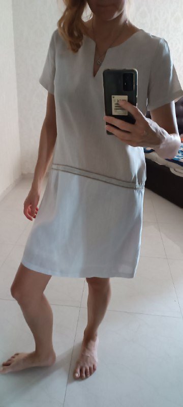 Платье лён бело-бежевое, цветное, синее, Springfield размер М 2