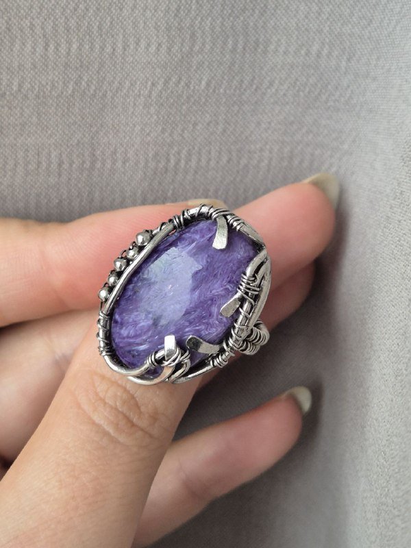 Кольцо с чароитом ручная работа 5