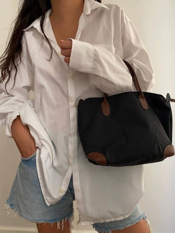 Винтажная сумка черная с коричневыми ручками 3