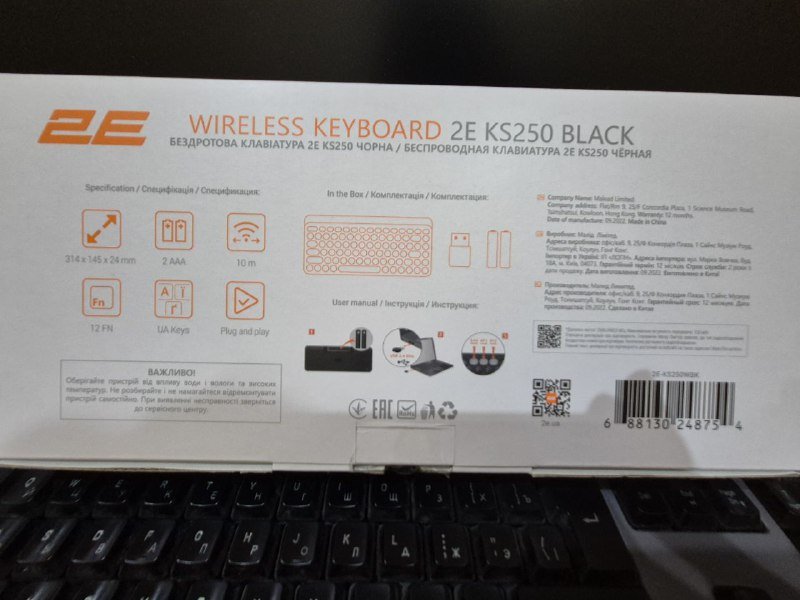 Беспроводная клавиатура 2E KS250 Slim Black EN/Cyrillic 2