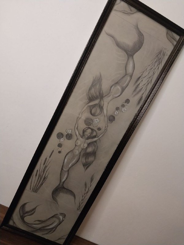 Картина с русалками в деревянной раме 80x24 см 2