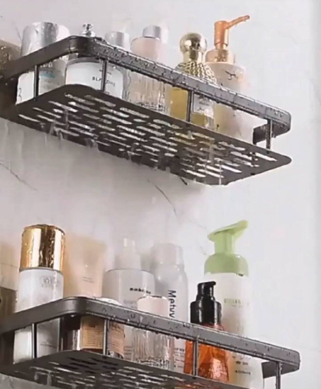 Металлическая настенная полка для ванной на 2 яруса
