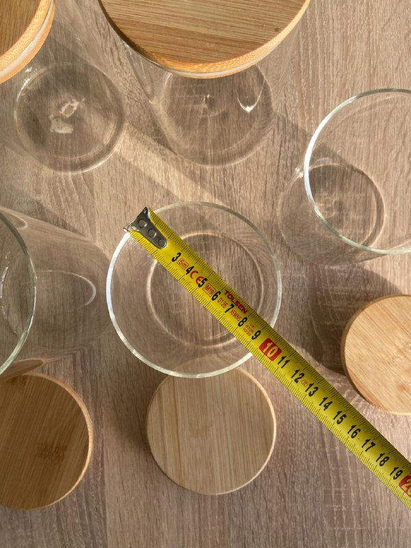 Набор стеклянных баночек для хранения с бамбуковой крышкой 6