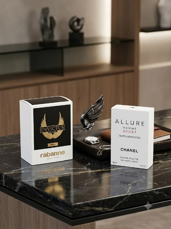 Мужские парфюмы Rabanne Invictus, Chanel Allure Homme Sport