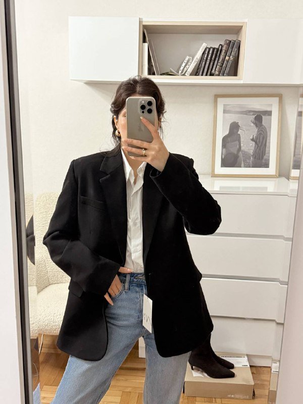 Женский черный пиджак Zara S M 2