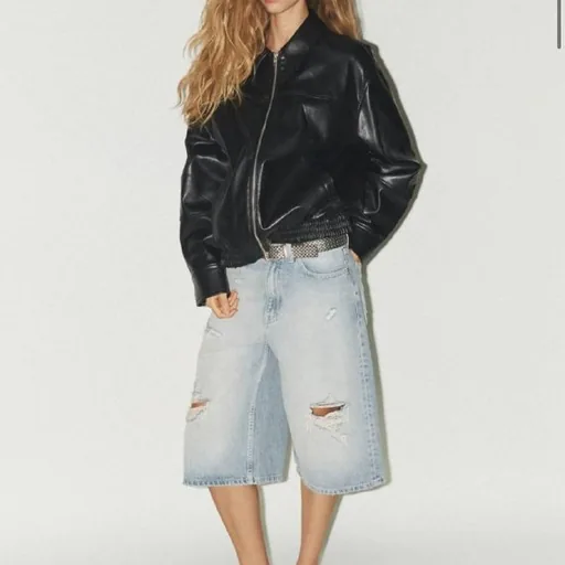 Женский оверсайз-бомбер ZARA из экокожи