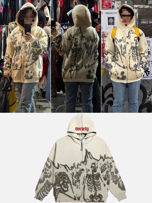 Оверсайз худи на молнии с принтом, размер M