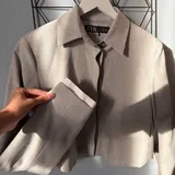 Укороченный женский пиджак Zara светло-серый 2