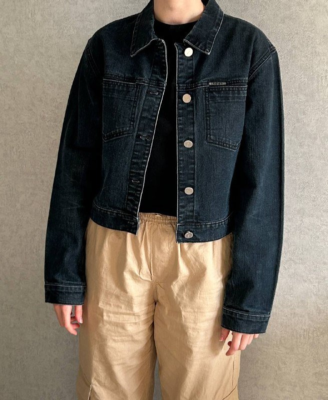 Джинсовая куртка короткая кроп размер М-L оверсайз