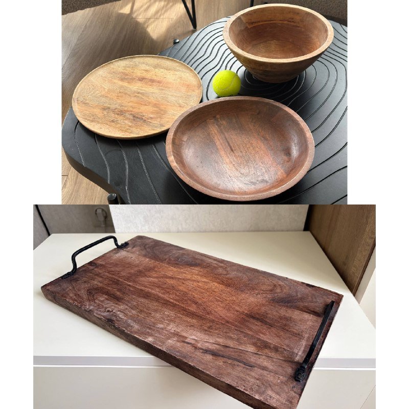 Деревянные миски, поднос