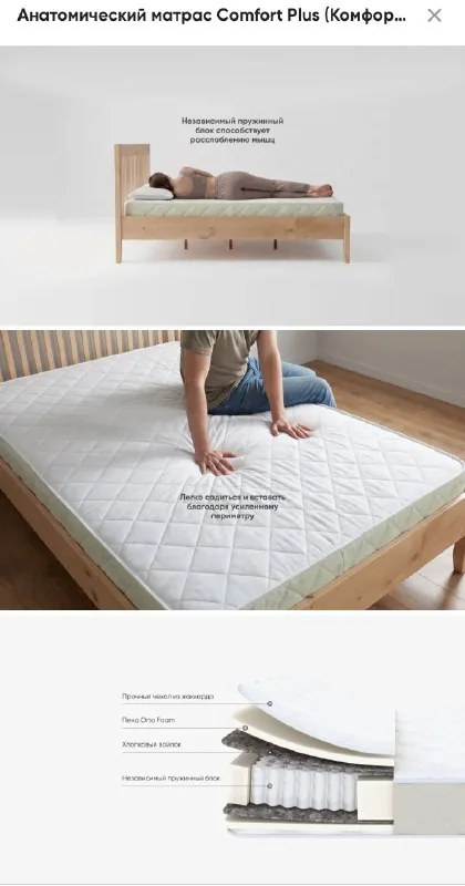 Анатомический матрас Askona Comfort Plus, 200×186×17