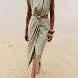 Платье Zara, платье в горох, оливковое платье 4