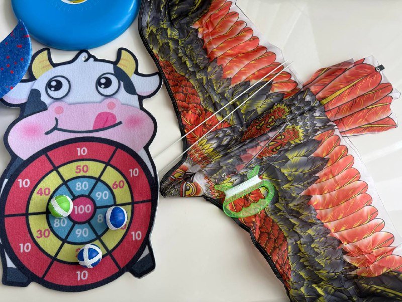 5 детских игр тарелка, воздушный змей, самолет, перчатки с мячиком, детский дартс 1