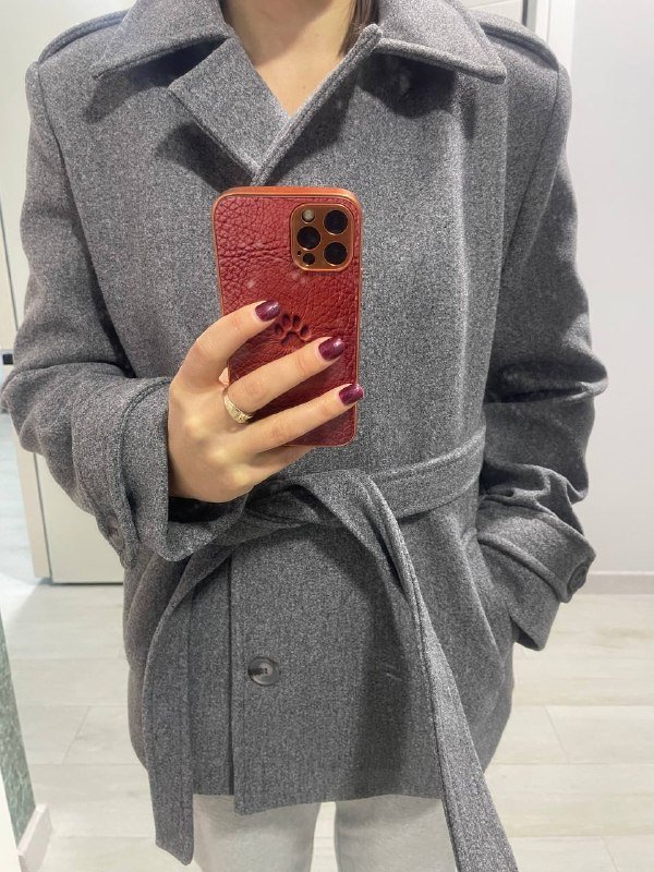 Женское Серое пальто реплика Massimo Dutti 2