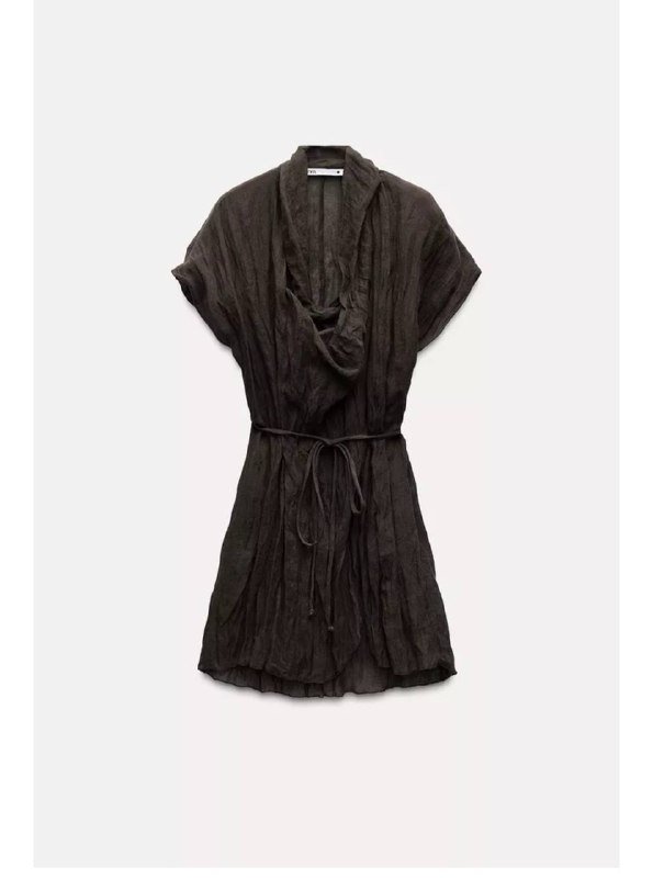 Топ из смесового льна с драпировкой и короткими рукавами