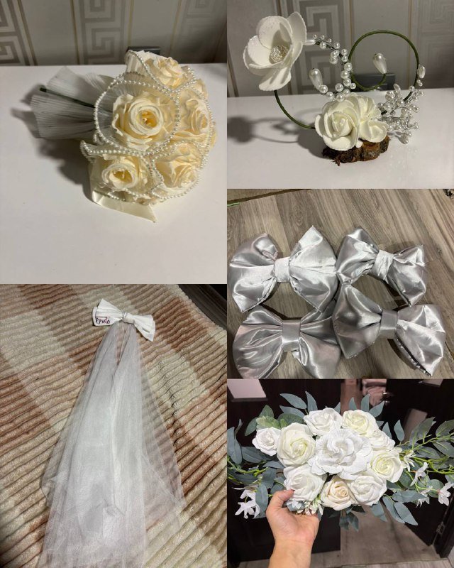 Свадебный декор: букет, скатерти, фатин, фата, банты, композиции