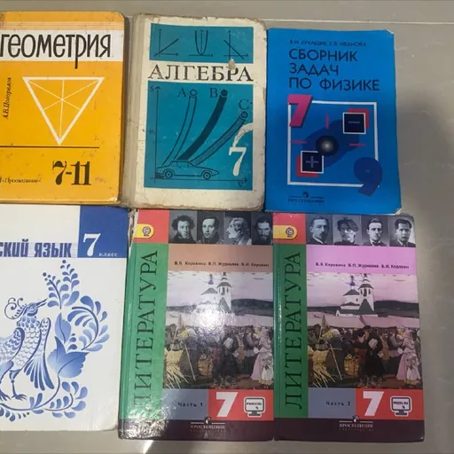 Учебники для 7 класса, геометрия, алгебра, физика, русский язык, литература