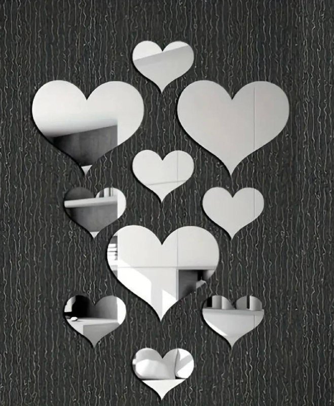 Набор 10 3D акриловых зеркальных наклеек в форме сердца 5