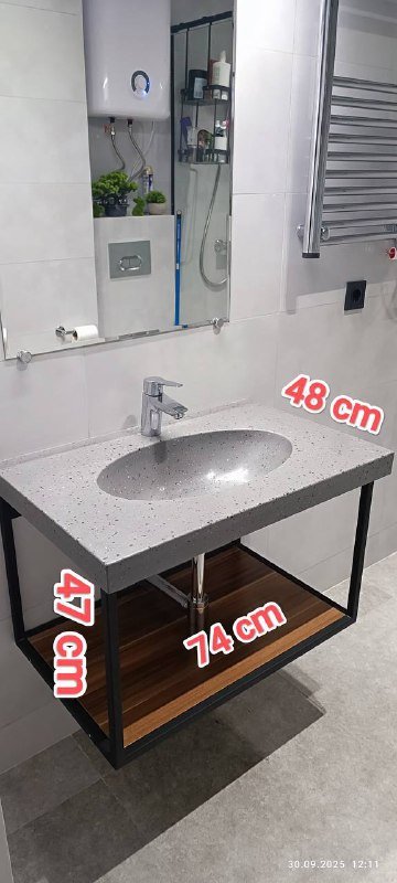 Умывальник с подвесной полкой, зеркало для ванной комнаты 4