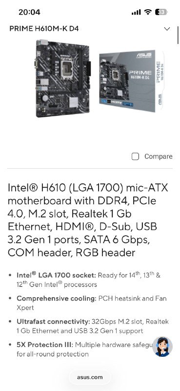 Материнская плата Asus Prime H610M-K DDR4 LGA 1700 2