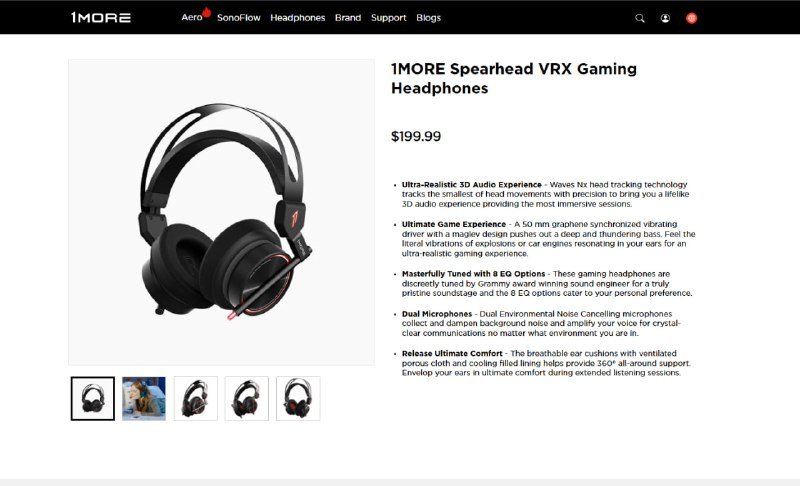 Игровая гарнитура 1MORE Spearhead VRX с красной подсветкой