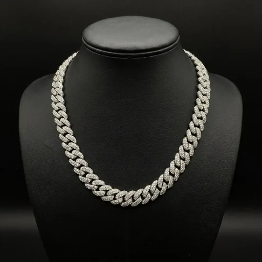 Цепь Cuban link из серебра 925 с цирконием