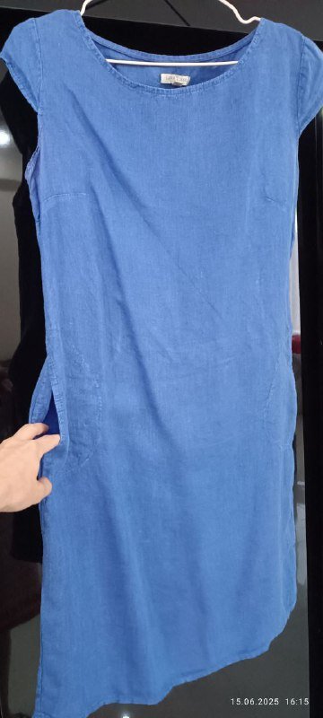 Платье лён бело-бежевое, цветное, синее, Springfield размер М 6