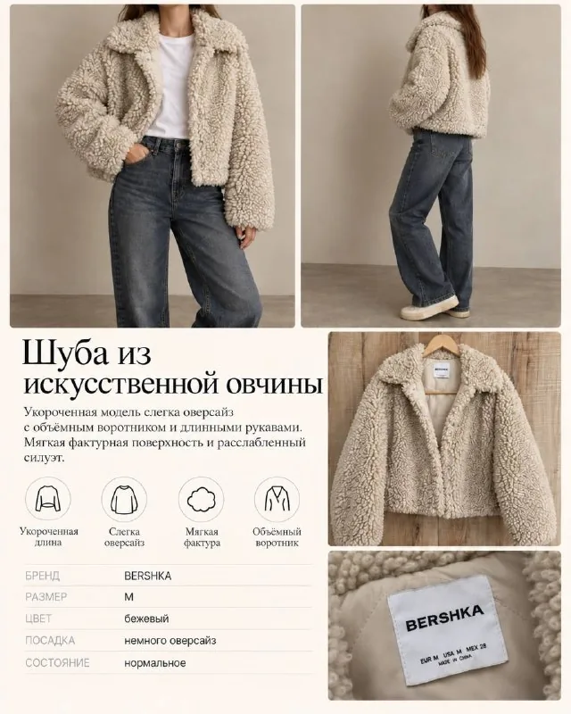 Шуба Bershka зі штучної овчини