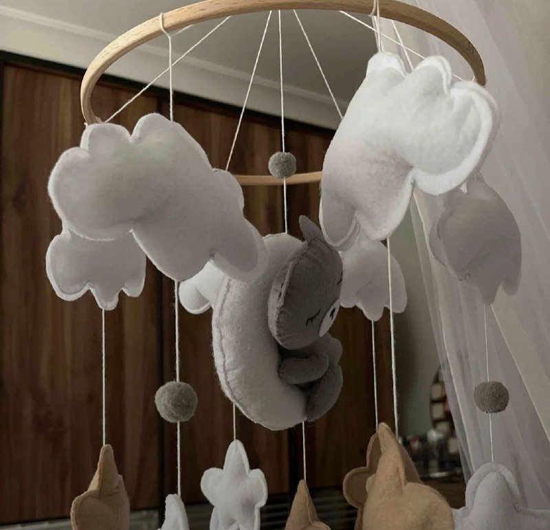 Детский игровой коврик, мобиль с облаками и медвежонком 2