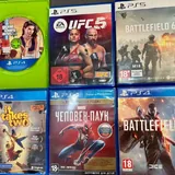 Диски PS5 и PS4, GTA 5, Battlefield, Spider-Man 1