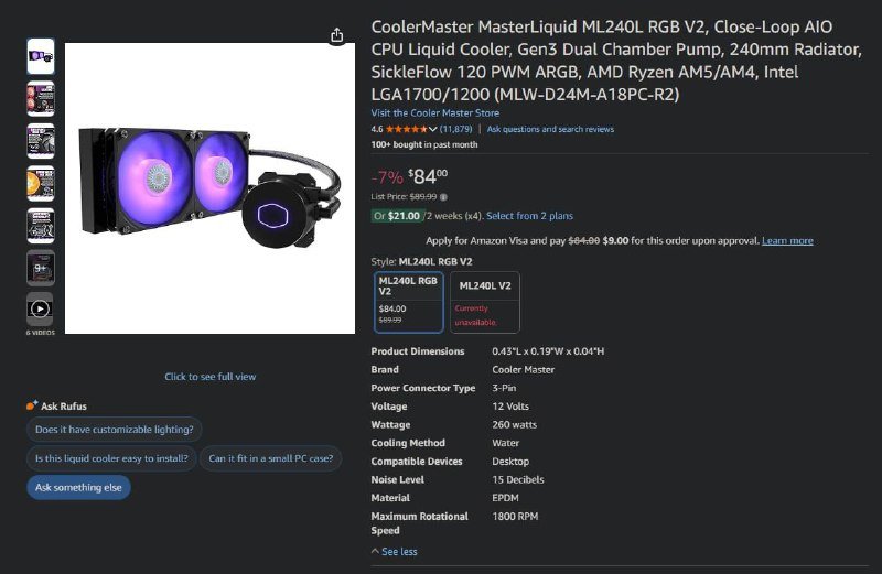 Система водяного охлаждения CoolerMaster MasterLiquid ML240L RGB V2 6