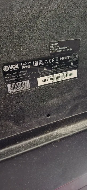 Телевизор VOX UHD 55GOU080B на запчасти
