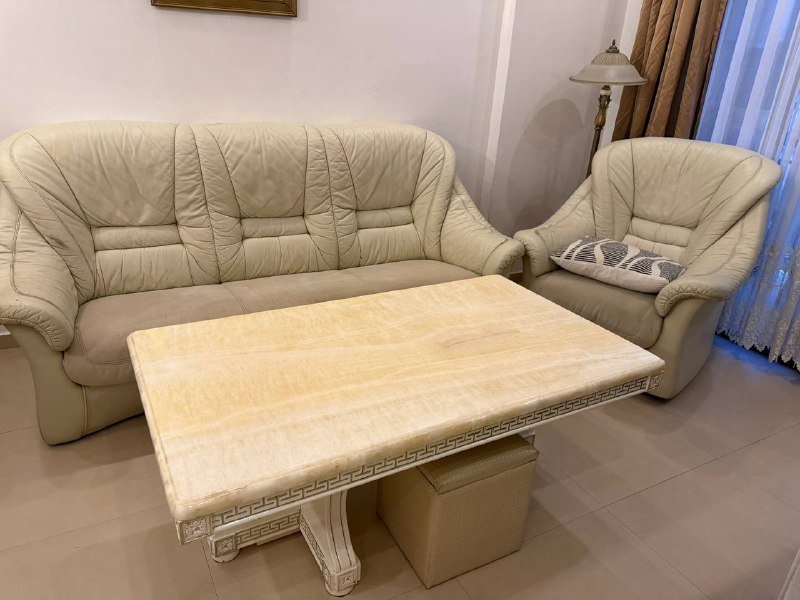 Диван, кресло, столик, торшер, пуфик