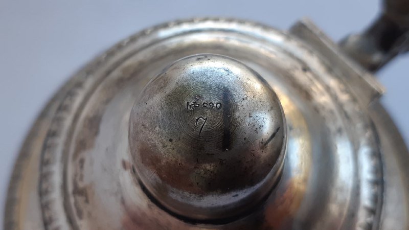 Посеребренная латунная антикварная емкость 800 проба серебра 4