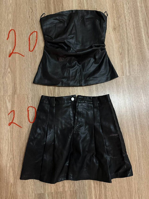 Укороченный топ и юбка-шорты из кожзама