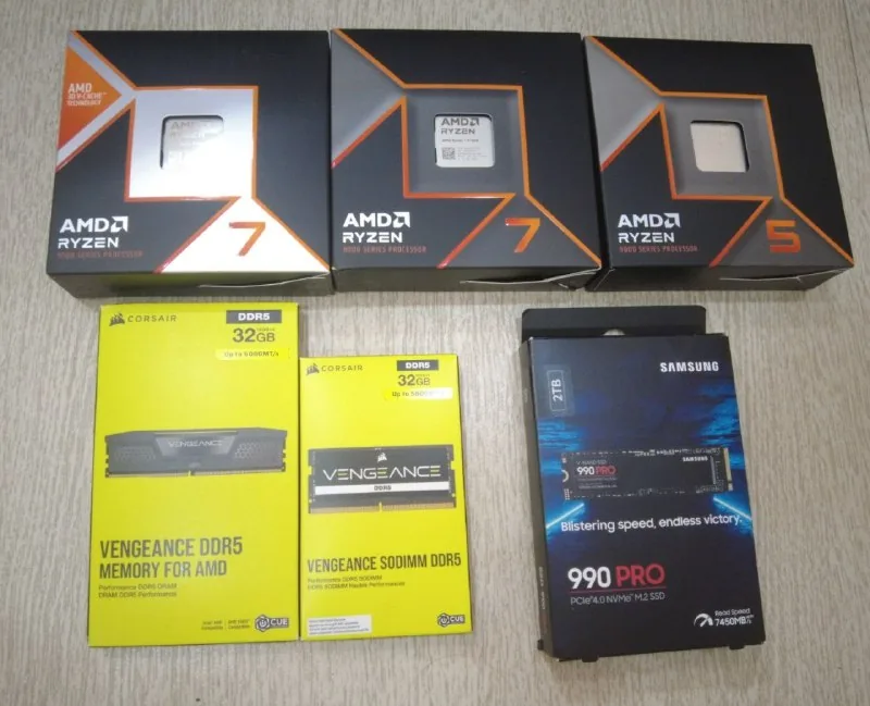 AMD Ryzen 7 9800X3D, 9700X, 9600X, Corsair DDR5, Samsung 990 Pro