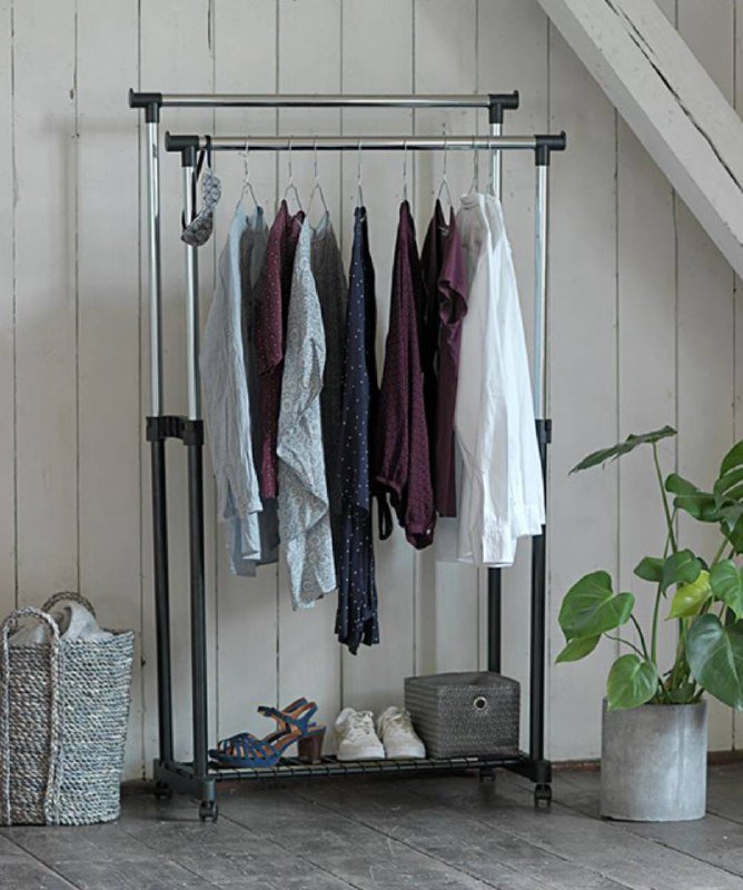 Напольная вешалка на колесиках в два ряда 2